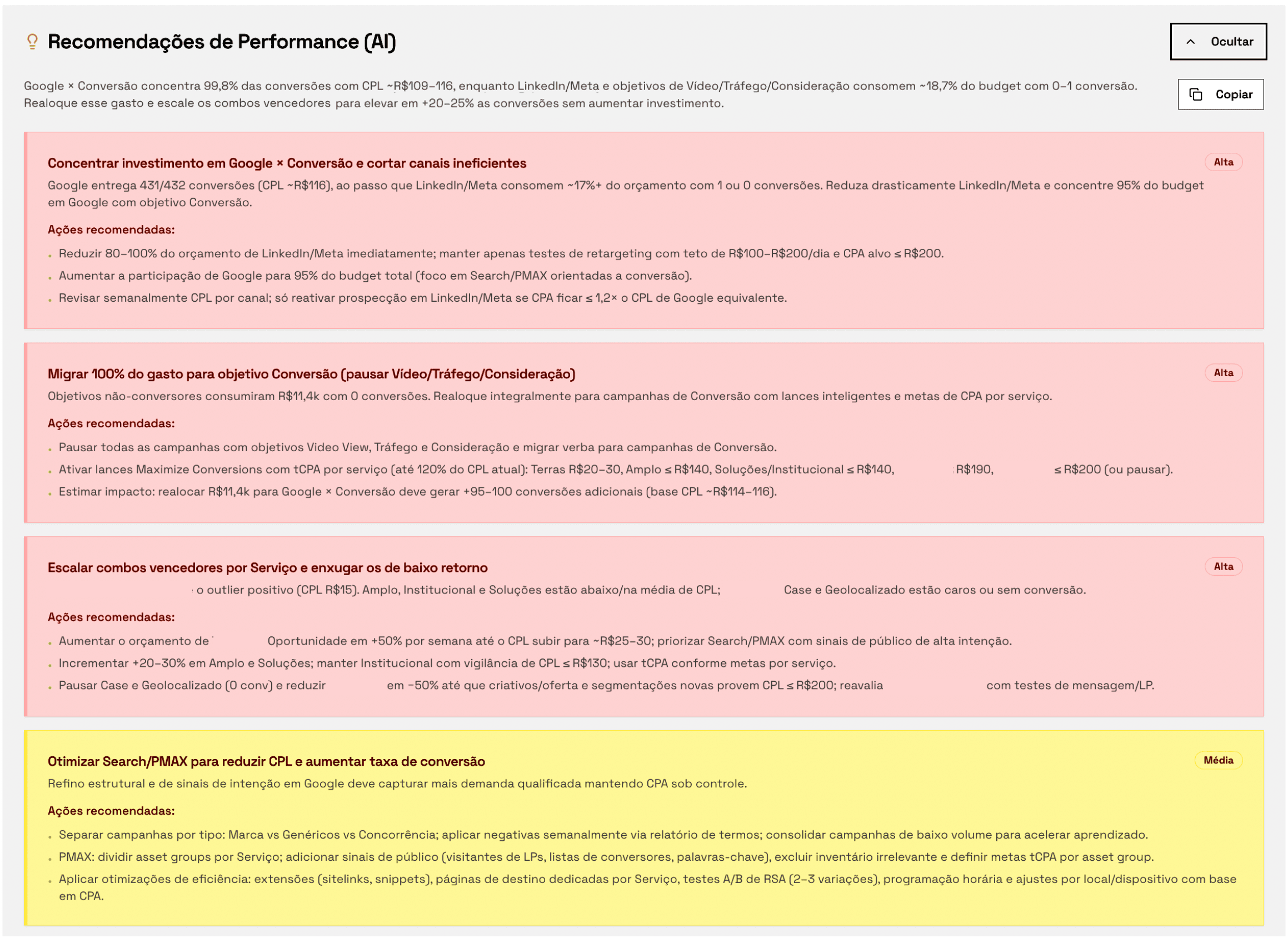 Recomendações de Performance
